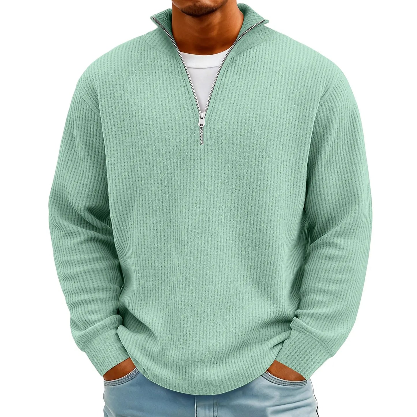 Sweat Col Polo Homme — Manches Longues, Fermeture Éclair, Coupe Ample | Automne-Hiver
