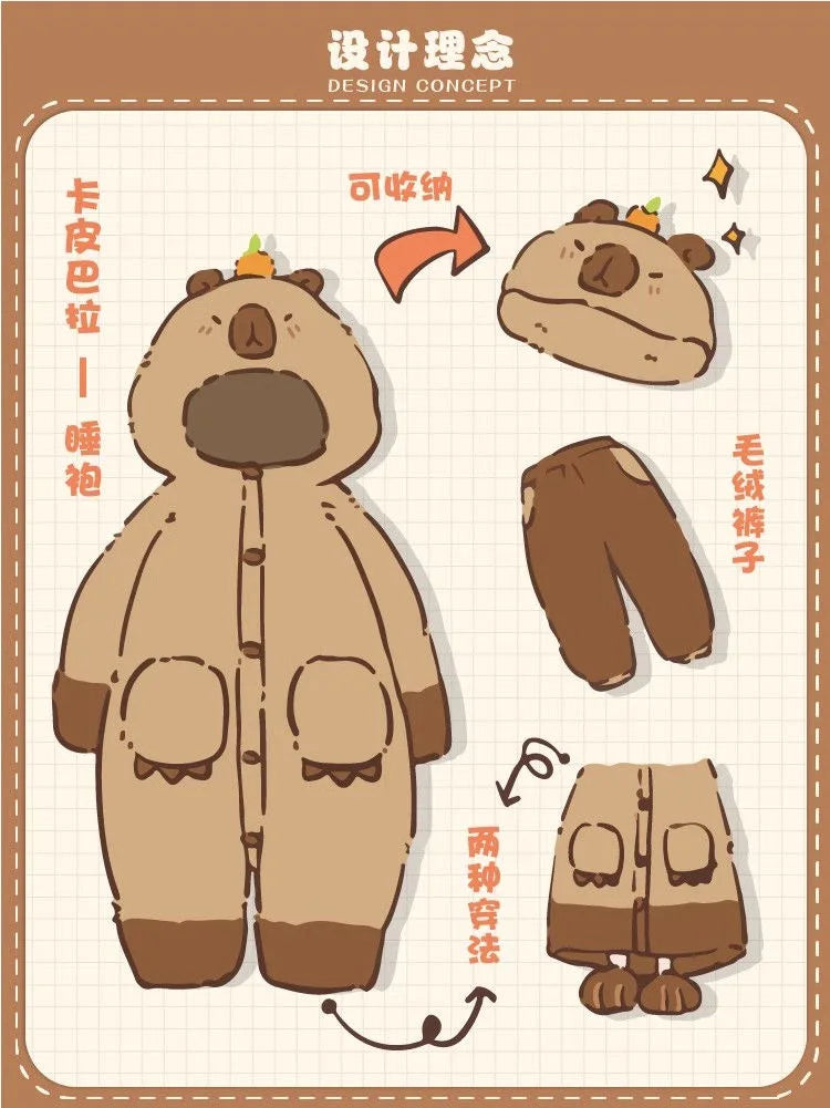 Adulte Capybara Robes Onesies Pyjamas Dessin Animé Pyjama Animal Kigurumi Pantoufle Halloween Cosplay Costumes Chaud Vêtements De Nuit Combinaison