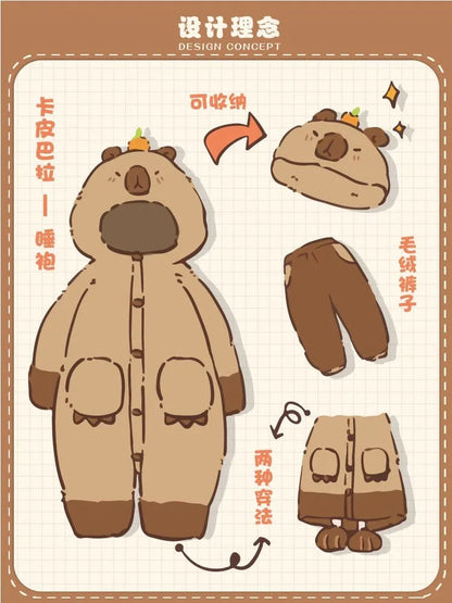 Adulte Capybara Robes Onesies Pyjamas Dessin Animé Pyjama Animal Kigurumi Pantoufle Halloween Cosplay Costumes Chaud Vêtements De Nuit Combinaison