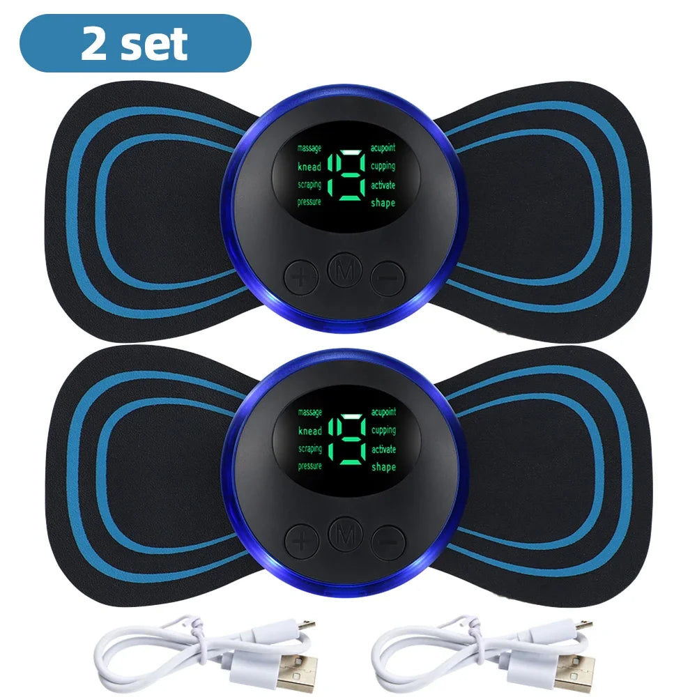 EMS Electric Neck Massager, Muscle Massage Stimulator, Low-Frequency Instrument, Patches for Back, Neck, and Calves, Mini Device for Joint Pain