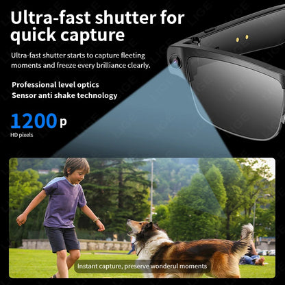 LIGE 800W HD Camera Smart Glasses 1200P HD Video Recording Chat Translation Voice Control Calling Sunglasses Color-Changing Lenses