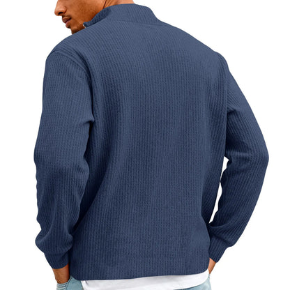 Sweat Col Polo Homme — Manches Longues, Fermeture Éclair, Coupe Ample | Automne-Hiver