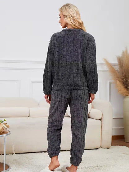 Ensemble Pyjama Flanelle Polaire Femme — Haut Col Rond & Pantalon Chaud