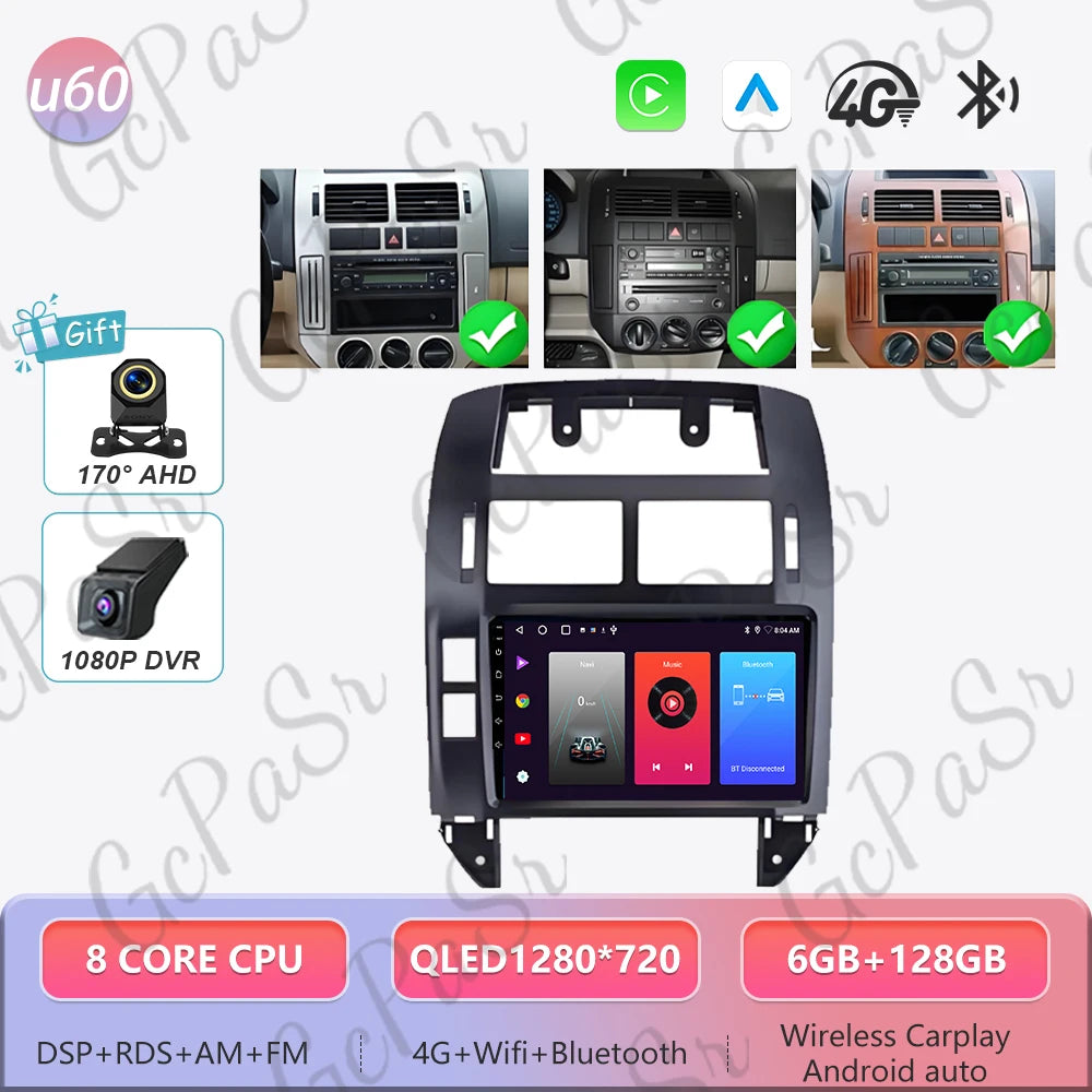 Autoradio Android 16 pour Volkswagen VW Polo MK4 6Q 9N 9N3 2004-2009 Lecteur multimédia Stéréo auto WiFi Navigation autoradio 4G