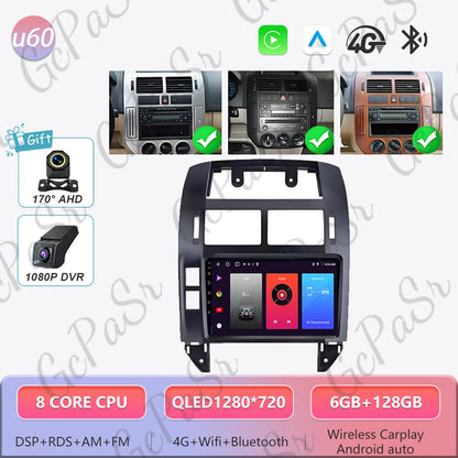 Autoradio Android 16 pour Volkswagen VW Polo MK4 6Q 9N 9N3 2004-2009 Lecteur multimédia Stéréo auto WiFi Navigation autoradio 4G