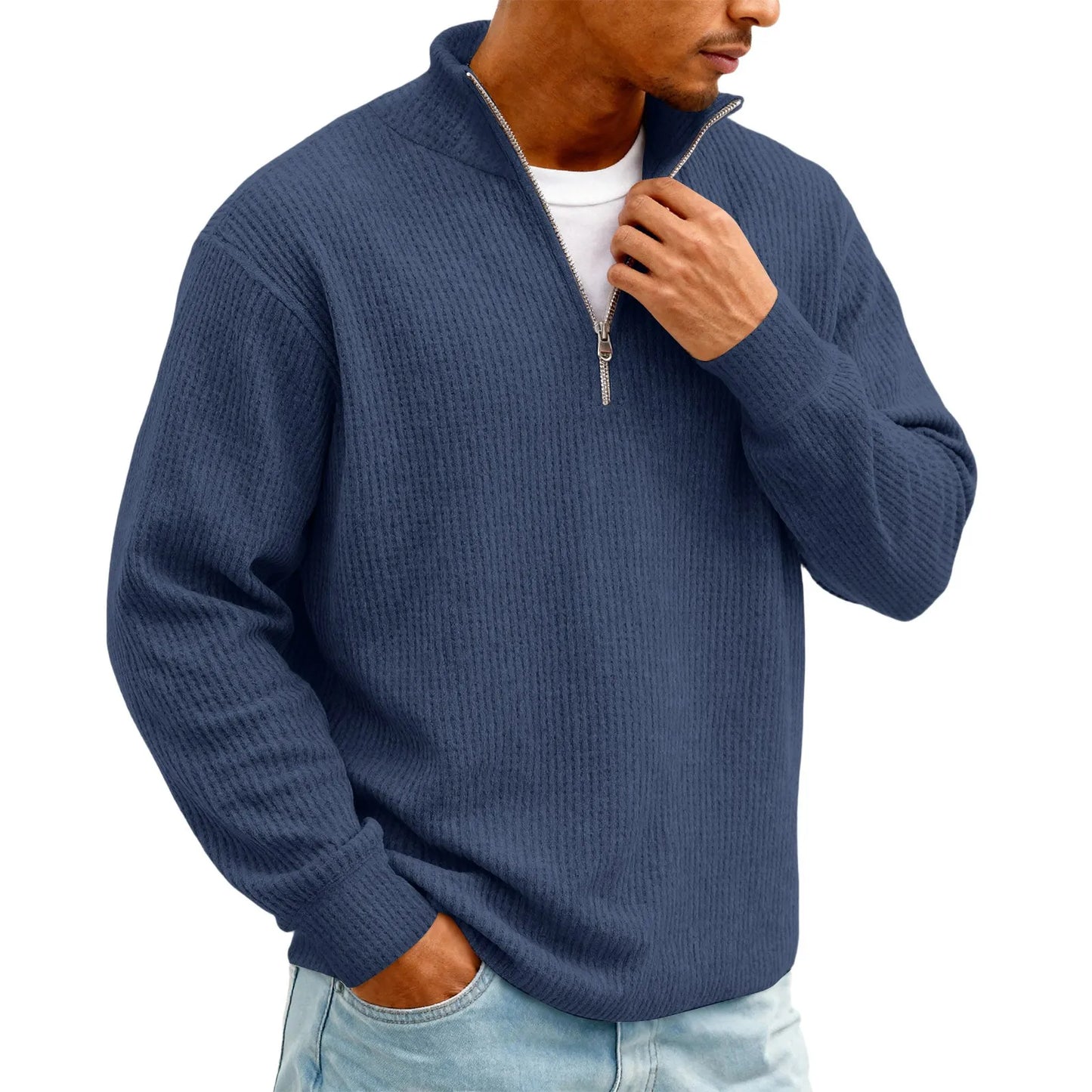 Sweat Col Polo Homme — Manches Longues, Fermeture Éclair, Coupe Ample | Automne-Hiver