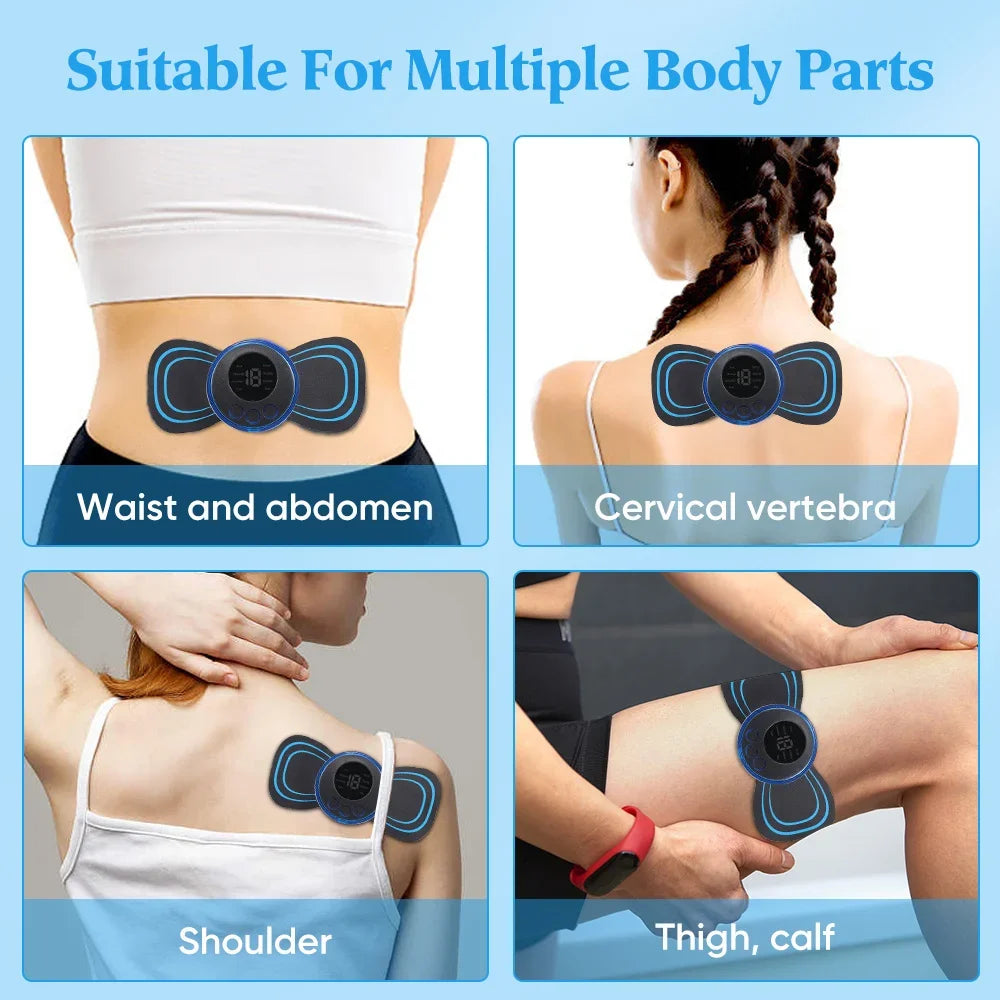 EMS Electric Neck Massager, Muscle Massage Stimulator, Low-Frequency Instrument, Patches for Back, Neck, and Calves, Mini Device for Joint Pain