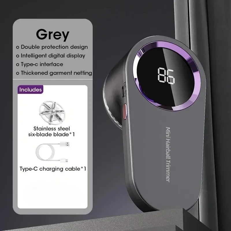 Rasoir Anti-Bouloches Électrique Rechargeable USB — 8000 tr/min, Lame 6 Feuilles & Affichage Numérique