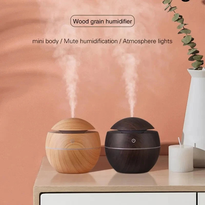 Humidificateur Design Bois USB 130ml — Diffuseur Arôme Ultrasonique, 200ml/h & Arrêt Auto