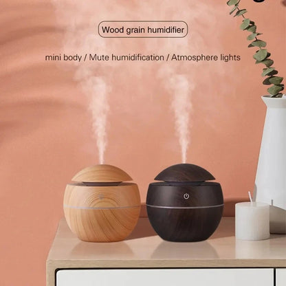 Humidificateur Design Bois USB 130ml — Diffuseur Arôme Ultrasonique, 200ml/h & Arrêt Auto