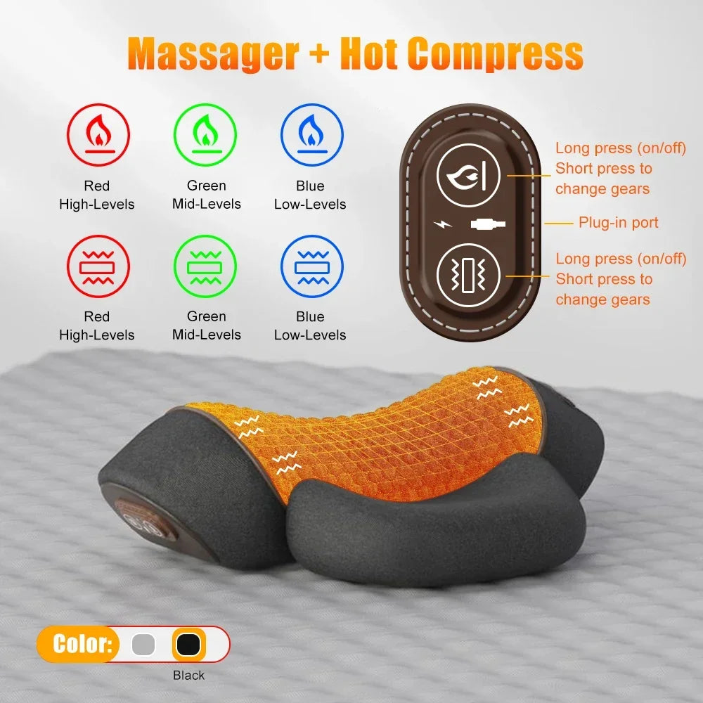Electric Neck Massager Pillow Cervical Stretcher Heating Vibration Massage Back Orthopedic Traction Sleeping Pillows Support