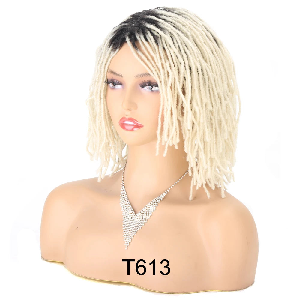 Perruque Synthétique Tressée pour Femme, Cheveux Courts, Bob, Noir, Blond, Rouge, Dreadlock, Déesse, Faux auxLocs, Bouclée, Twist, 10 Pouces