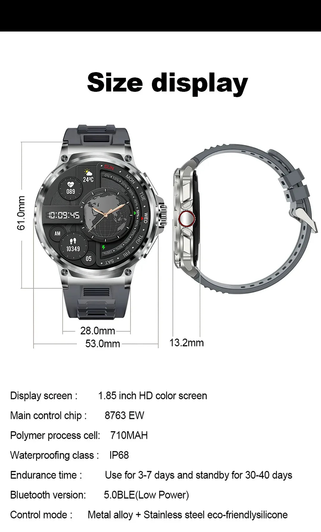 Montre Connectée Homme BOALZETD V69 — AMOLED 1,85", Batterie 710 mAh, GPS, IP67, 100+ Sports, 6 Coloris | TechNova X