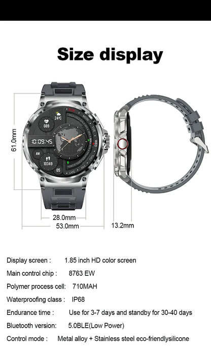Montre Connectée Homme BOALZETD V69 — AMOLED 1,85", Batterie 710 mAh, GPS, IP67, 100+ Sports, 6 Coloris | TechNova X