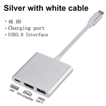 Adaptateur Hub USB-C 3 en 1 — HDMI 4K, USB 3.0 5Gbps, Charge USB-C | TechNova X