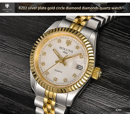 Montre Femme Luxe Diamant — Quartz Acier Inoxydable, Étanche 5 ATM