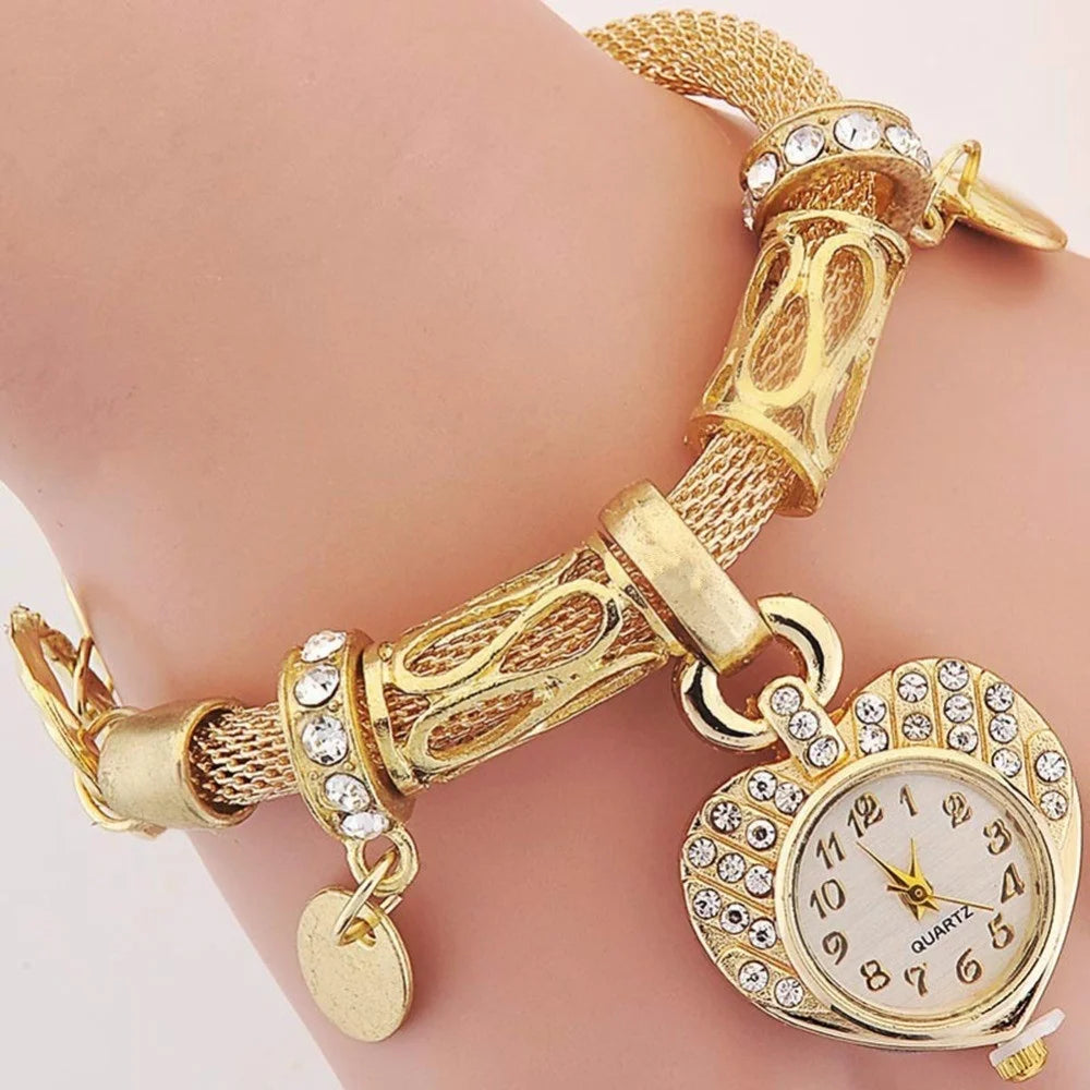 Montre Bracelet Femme Cœur d’Amour THY0312 — Alliage Doré ou Argenté, Style Romantique Fashion