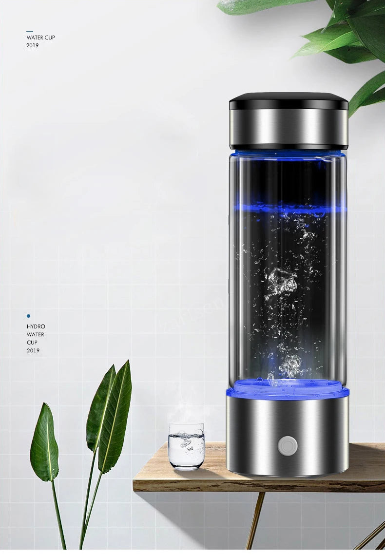 Bouteille Eau Hydrogène 430ml — Ioniseur Alcalin, Filtration 5 Étapes & Rechargeable USB