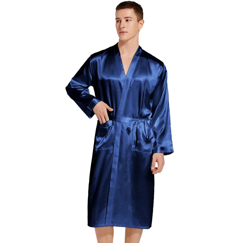 Kimono Peignoir Satin Homme — Robe de Chambre Ample Col en V