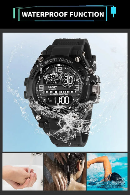 Montre Sport Digitale YIKAZE A69270 — Grand Cadran 56mm, LED, Chronomètre, Alarme, 3 ATM