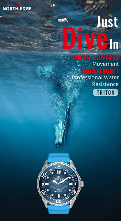 Montre Plongée NORTH EDGE TRITON — Solaire, Quartz, Acier 316L, Étanche 300M