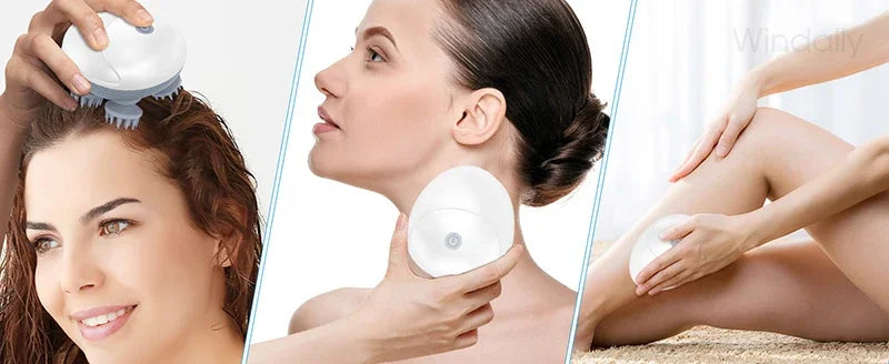 Masseur Électrique Cuir Chevelu Windaily — 4 Têtes, 3 Modes, IPX6 & Rechargeable