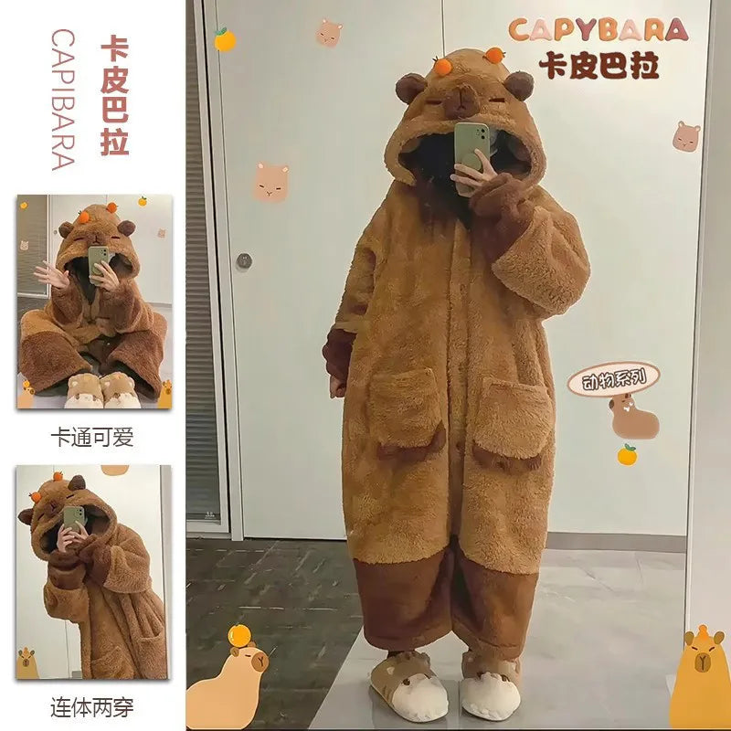 Adulte Capybara Robes Onesies Pyjamas Dessin Animé Pyjama Animal Kigurumi Pantoufle Halloween Cosplay Costumes Chaud Vêtements De Nuit Combinaison
