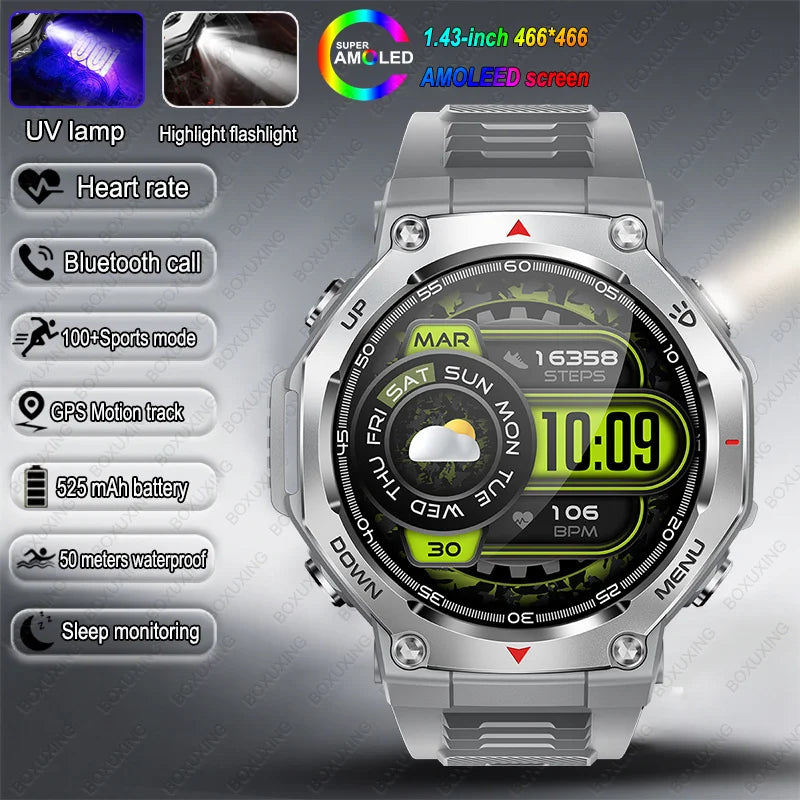 Montre Connectée Sport ZYKEXUAN T-Rex3 — AMOLED 1,43", Étanche 10 ATM, Boussole, Altimètre, 100+ Sports, 13 Coloris | TechNova X