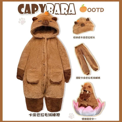 Adulte Capybara Robes Onesies Pyjamas Dessin Animé Pyjama Animal Kigurumi Pantoufle Halloween Cosplay Costumes Chaud Vêtements De Nuit Combinaison